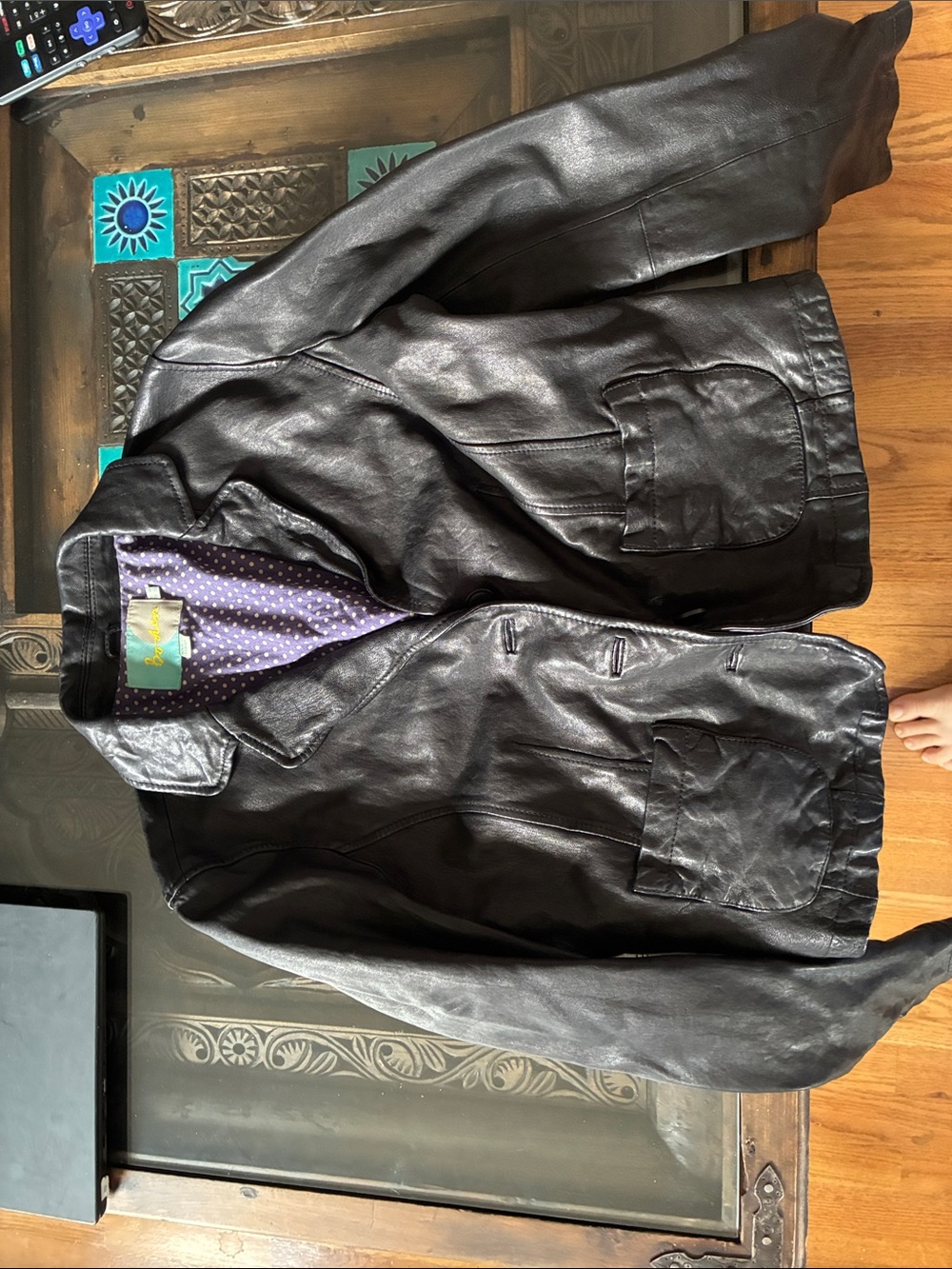 Boden black leather jacket US10